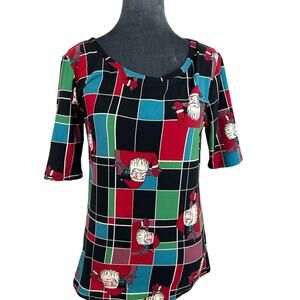 LuLaRoe - Christmas Santa blocks t shirt - medium- black red holiday tee stretch